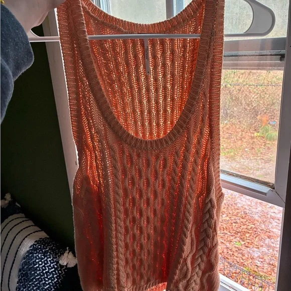 Free People High Tide Orange Apricot Cable Knit Tank Top Relaxed Medium - Picture 6 of 8